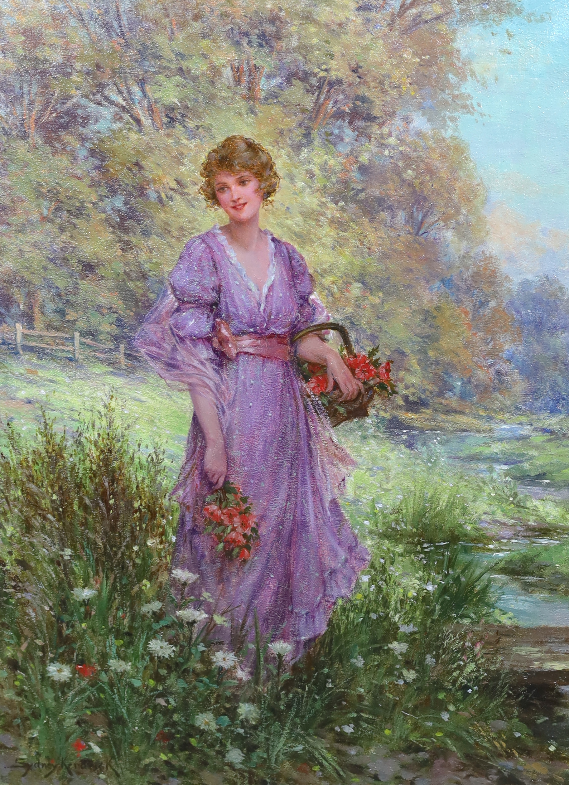Sydney Percy Kendrick (1874-1955), 'Gathering Harebells', oil on canvas, 60 x 45cm